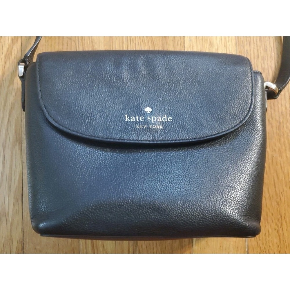 Kate Spade Emmie Flap Black Pebbled‎ Leather Crossbody Bag Purse